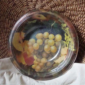 Small Decoupage Glass Bowl Grapes Apple Pear Motif